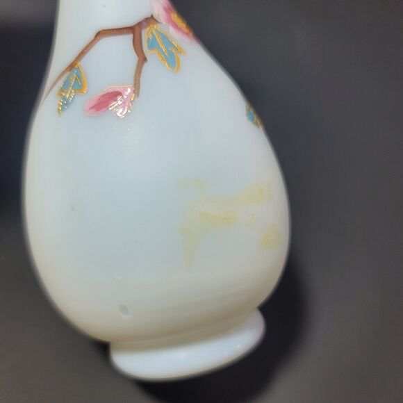 Frosted Glass Bud Face Hand Painted Pink And Blue Flowers on Branch 6" Vintage - Picture 8 of 8